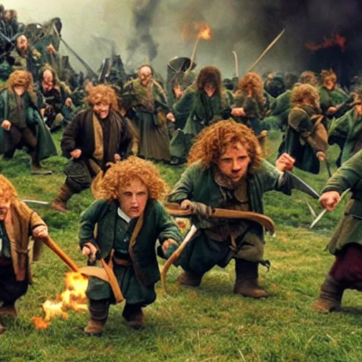 Prompt: Hobbits rioting