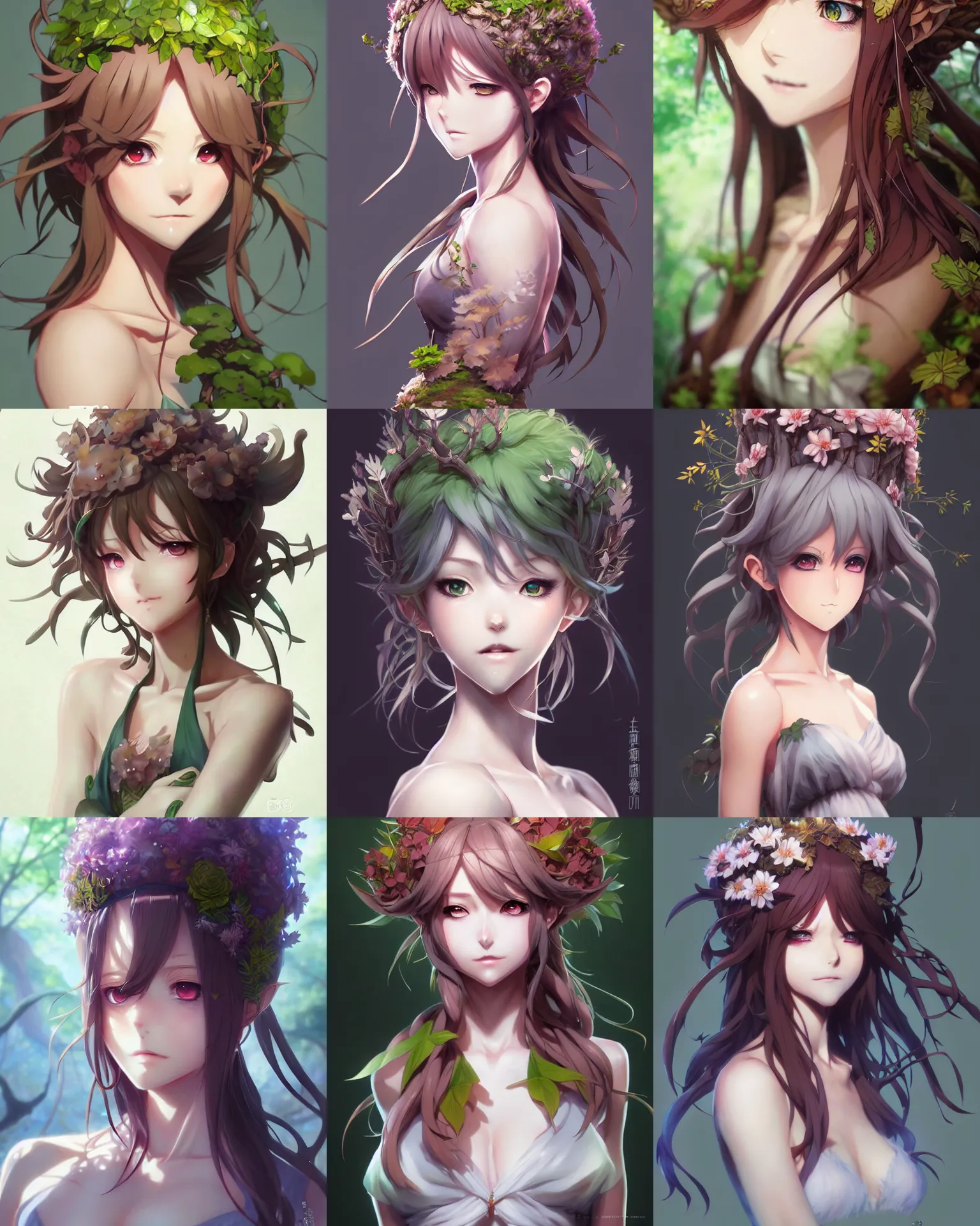 Prompt: character concept art of an anime dryad | | key visual, cute - fine - face, pretty face, realistic shaded perfect face, fine details by antilous chao, stanley artgerm lau, wlop, rossdraws, james jean, marc simonetti, and sakimichan, tranding on artstation