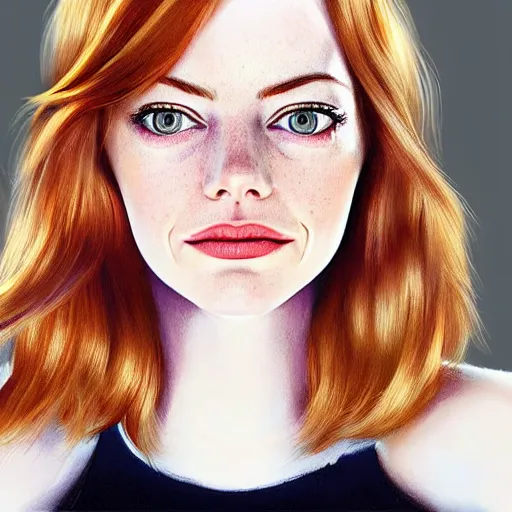 Prompt: high-quality hyper-realistic portrait of Emma Stone, hyper realistic human skin, hyper realistic eyes, subsurface scattering, realistic hair