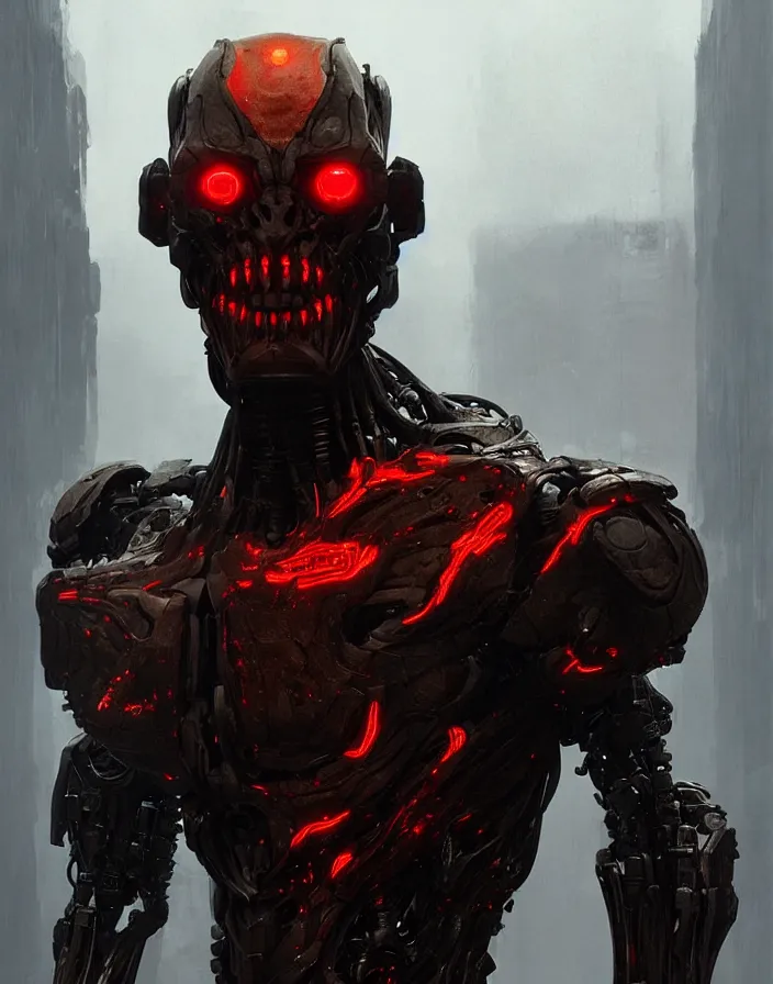 Image similar to willem dafoe as victor stone, full body concept, cyborg, borg, strogg, face of a man, terminator, flesh, quake strogg, doom demon, wolfenstein, monstrous, symmetry, symmetrical, concept art by ruan jia and greg rutkowski