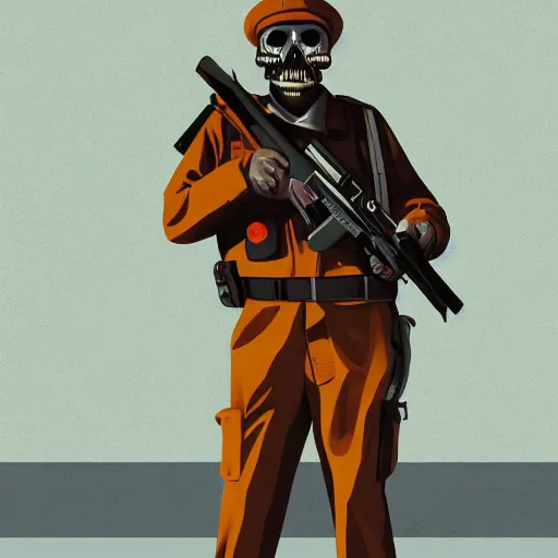 Image similar to glowing red skin undead security officers in vintage beige uniforms and visors holding submachine guns in a brutalist office setting trending on artstation digital painting 4 k sharp detail clear accurate high quality