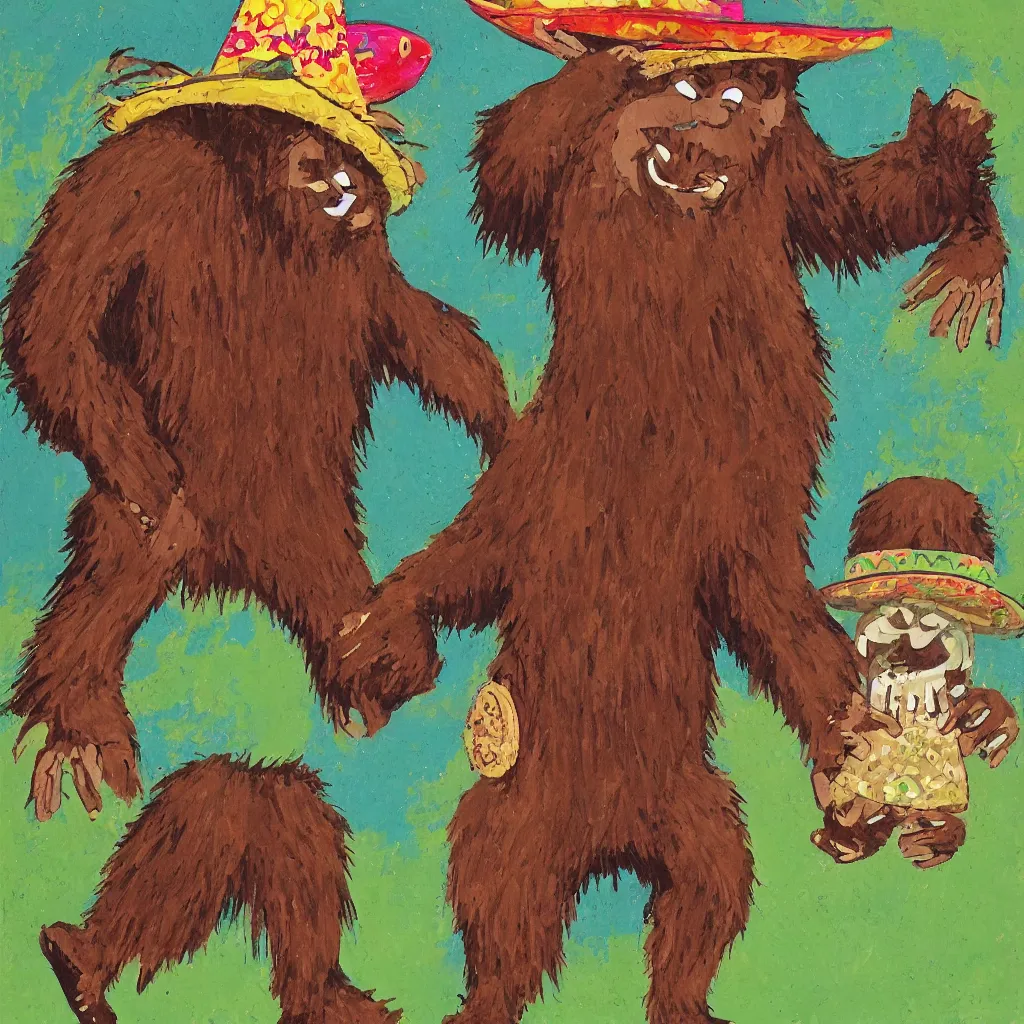 Image similar to bigfoot in a sombrero dancing