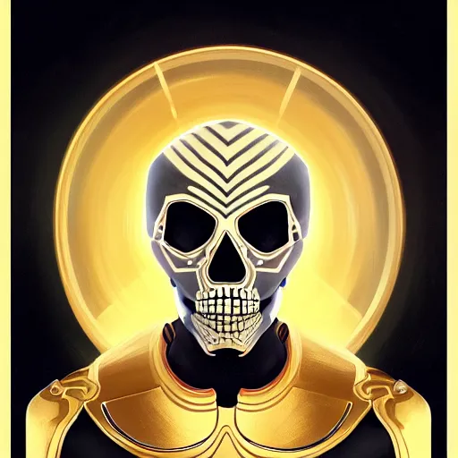 Prompt: symmetry!! portrait of a golden! skull trooper from fortnite, intricate, elegant, highly detailed, digital painting, artstation, concept art, smooth, sharp focus, illustration, art by artgerm and greg rutkowski and alphonse mucha