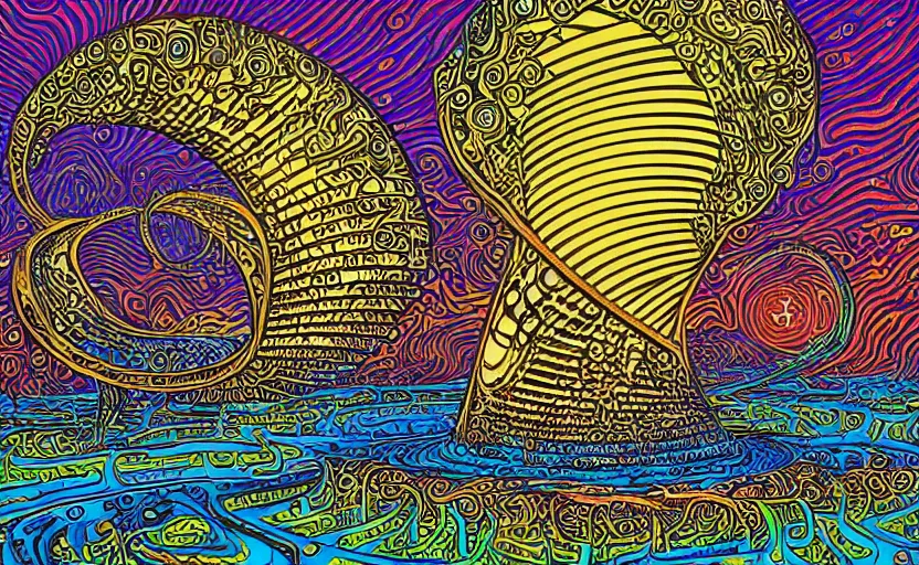 Image similar to a spiraling portal with a spiritual and mystical sound, by howard arkley and dan mumford, artstation