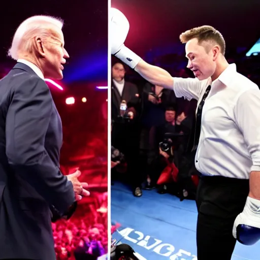 Prompt: Elon Musk boxing Joe Biden, dramatic lighting, 8k