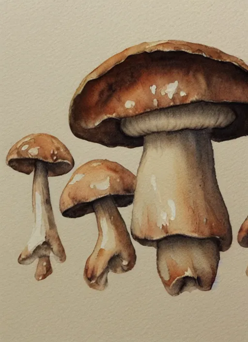 Image similar to a detailed watercolor painting of a mushroom, study, hyper - realistic