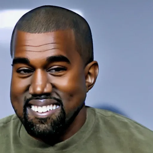 Image similar to kanye west sitting in a shopping cart grinning