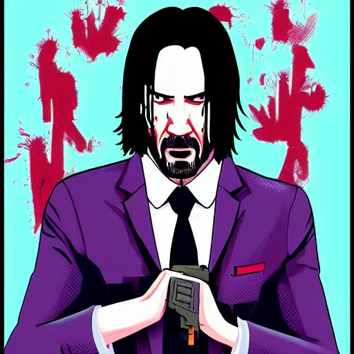 Prompt: john wick, hotline miami art style