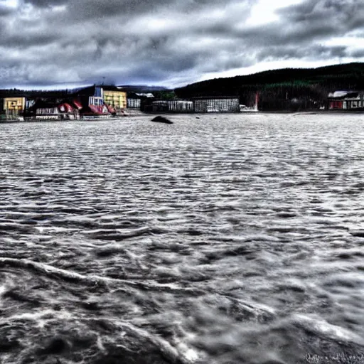 Image similar to Tsunami hits Oslo, Realistic, HDR, Clear Image, Historical Event,
