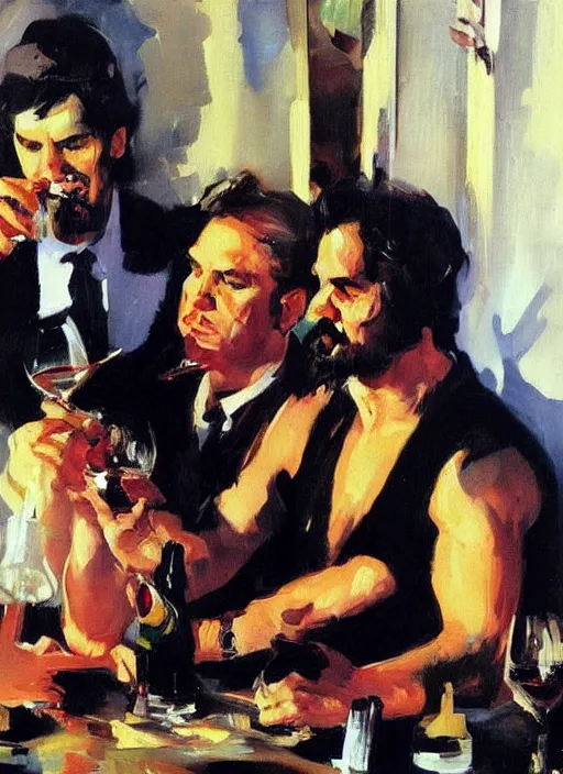 Image similar to glam rocker drinking brutal and raw wine with his friends by joaquin sorolla, phil hale, greek style, ultra detailed