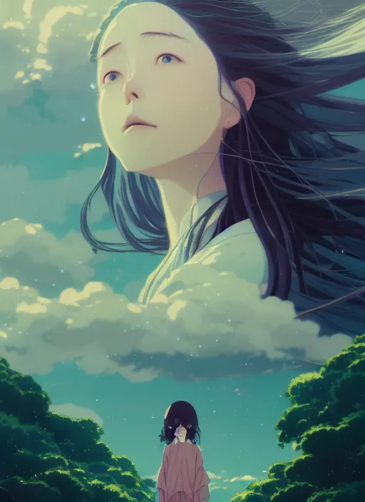 Image similar to portrait of a girl, cloudy sky background lush landscape ln illustration concept art lotr anime key visual portrait long flowing hair fine detail delicate features gapmoe kuudere trending pixiv by victo ngai fanbox by greg rutkowski makoto shinkai takashi takeuchi studio ghibli