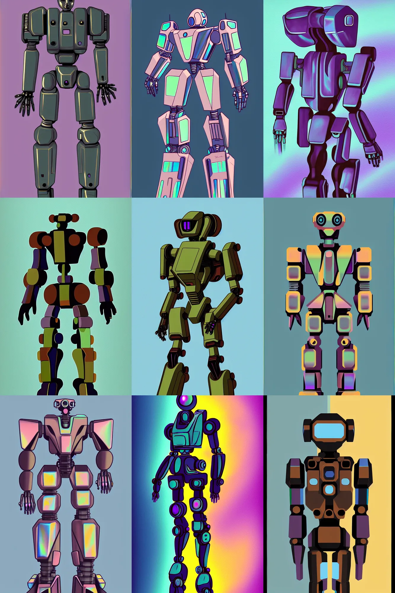 Prompt: fullbody or portrait, mech in the style of kallamity luca zampriolo, award winning art iridescent color palette, muted colors