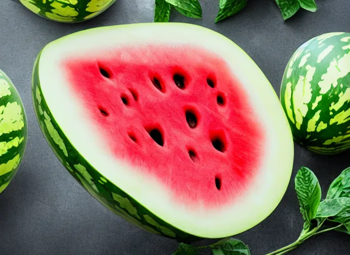 Image similar to photo still of a watermelon with human teeth, 8 k, studio lighting bright ambient lighting key light, 8 5 mm f 1. 8