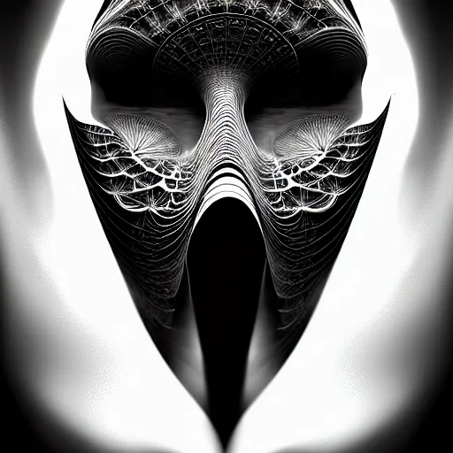 Image similar to portrait of a young beautiful woman with a mask. contemporary photograph and speed painting and fractal and mandelbulb and lines and scribble art. black and white. intricate, elegant, super highly detailed, professional digital painting, artstation, concept art, smooth, sharp focus, no blur, no dof, extreme illustration, Unreal Engine 5, Photorealism, HD quality, 8k resolution, cinema 4d, 3D, beautiful, cinematic, art by artgerm and greg rutkowski and alphonse mucha and loish and WLOP.