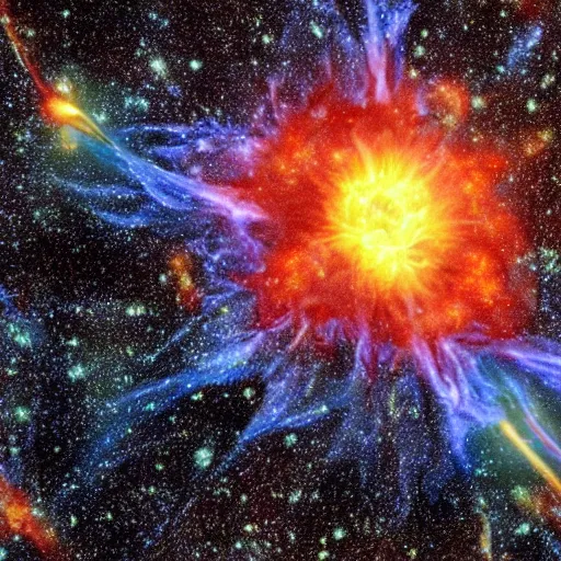 Image similar to millions of crabs flying out from the center of a supernova explosion