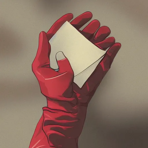 Prompt: A gloved hand holding an envelope, digital illustration, Magic the Gathering