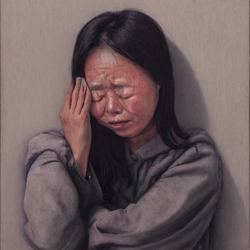 Image similar to A woman crying by Leng Jun