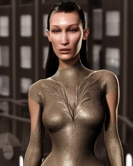 Image similar to a highly detailed metahuman 8 k close up render of bella hadid in iris van herpen dress made in unreal engine 4