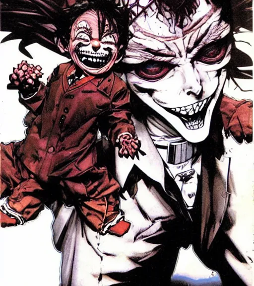 Image similar to an evil ventriloquist dummy comes to life having been possessed, comic book art, by yoji shinkawa and takehiko inoue and kim jung gi, masterpiece, perfect