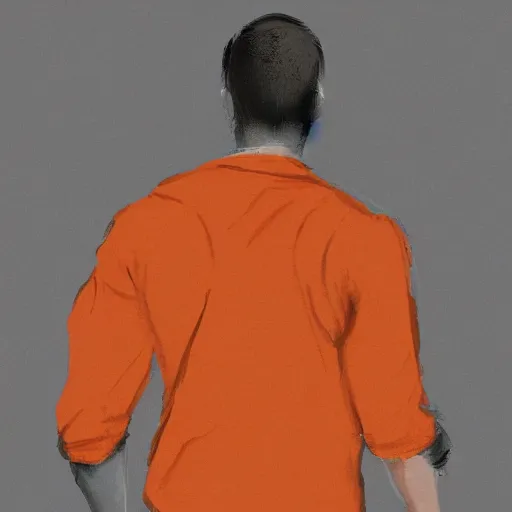 Image similar to goose being zipped - up by man in orange shirt, artstation