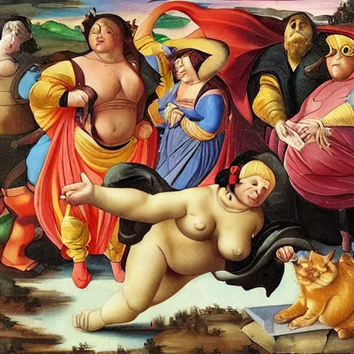 Prompt: fat cat superhero, Renaissance painting