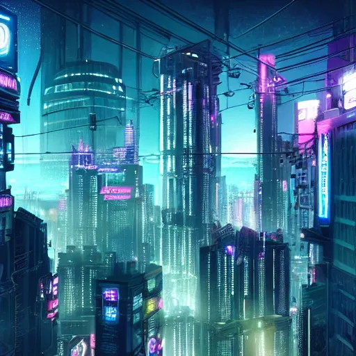 Prompt: beautiful cyberpunk city