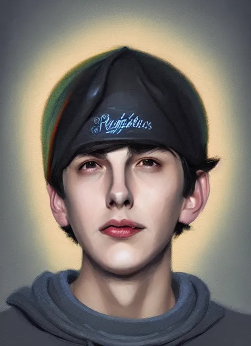 Image similar to portrait of teenage jughead jones wearing a light grey crown, photorealistic, crown, eyes closed, crown, black hair, sweater with letter s on it, letter s, intricate, elegant, glowing lights, highly detailed, digital painting, artstation, concept art, smooth, sharp focus, illustration, art by wlop, mars ravelo and greg rutkowski