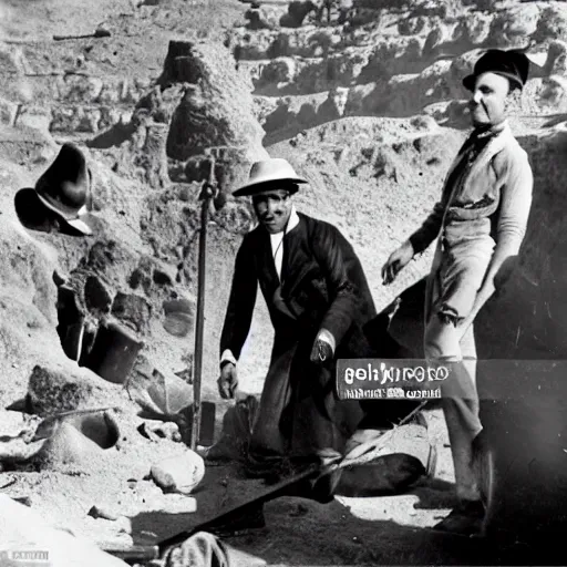 Image similar to English gentleman silent movie star performs monologue to archaeologist expedition audience at dig site in Egypt to distract them while his accomplishes sneak into expedition leader's tent. set in 1920s