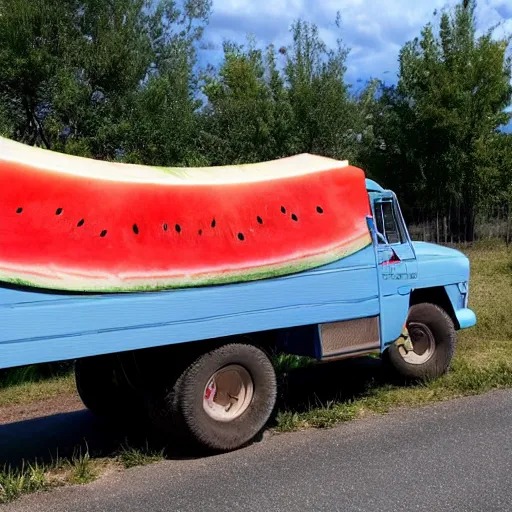 Image similar to a boy fell asleep on a watermelon truck