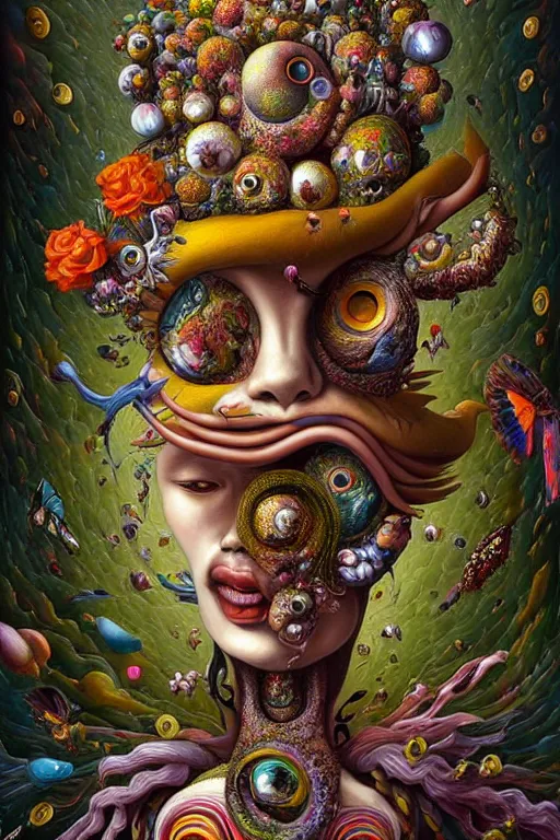 Image similar to hyper - maximalist overdetailed painting by espepelen feat naoto hattori. artstation. deviantart. cgsociety. inspired by hieranonymus bosch and heidi taillefer. surrealism infused lowbrow style. hyperdetailed high resolution render by binx. ly in discodiffusion. dreamlike polished render by machine. delusions. sharp focus.