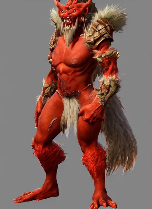 Image similar to а fantasy Proto-Slavic skinny red troll creature in armor inspired blizzard games, full body, detailed and realistic, 4k, trending on artstation, octane render