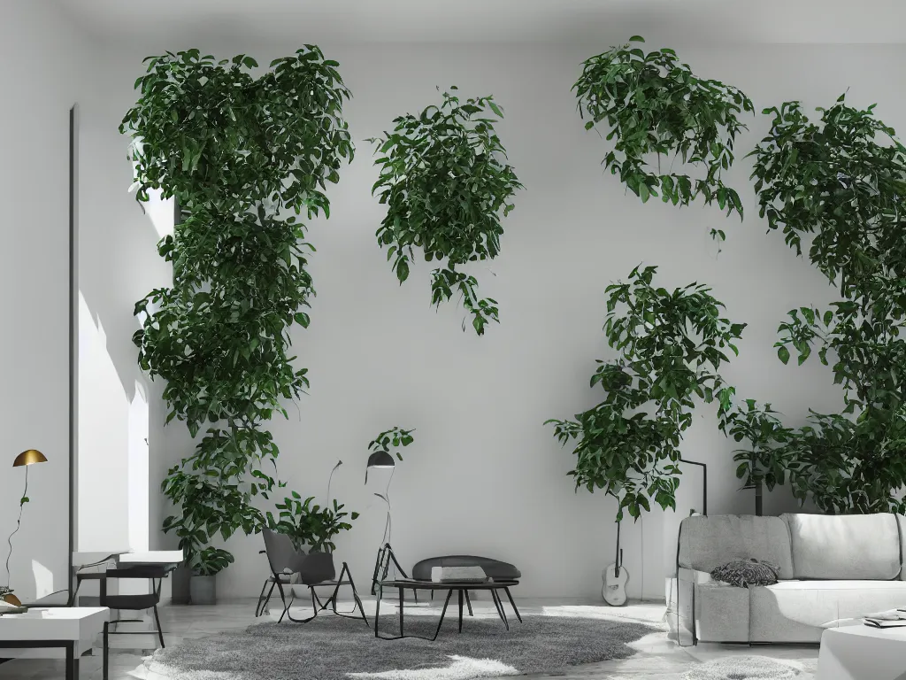 Prompt: A modern indoor music studio room, clean architecture, some plants, peaceful, 8K octane render