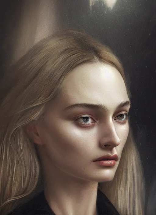 Image similar to Beautiful portrait of Daria Strokous, extreme closeup, physically accurate, moody dynamic lighting, very very intricate, very very elegant, highly detailed, digital painting, artstation, HR GIGER, Hieronymus Bosch, Francis Bacon, concept art, smooth, very beautiful, sharp focus, illustration, art by artgerm and greg rutkowski and alphonse mucha