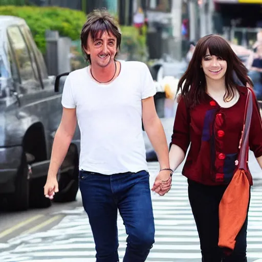 Prompt: Richard Hammond with his cute anime girlfriend, they are holding Hands and smiling, looking at the camera, paparazzi photo, celebrity