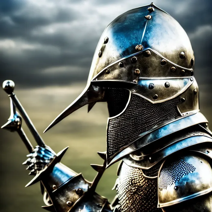 Prompt: photo of a knight with metal crocodile themed armour and helmet, highly detailed, 4 k, hdr, smooth, sharp focus, high resolution, award - winning photo