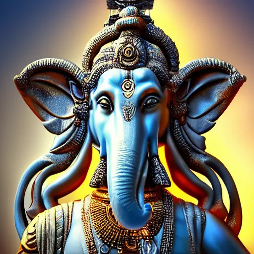 Image similar to Ultra realistic digital artwork of ganesha crossed with baphomet, biblical art style, mana art, prophetic art, ultra detailed, high coherency, DSLR HDR 8k, by Simon Wong of Artstation