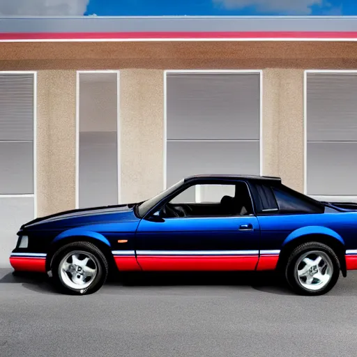 Prompt: photo of a rear view of a 1990's Ford Mustang at a parking lot, highly detailed, high resolution, professionally taken