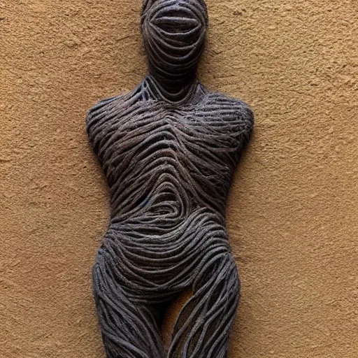 Prompt: dmt bodies. Mesh of human figures intertwined. earthen colors. The medium of this sculpture is human hair. A mess of human hair. Sculpted by August Rodine.