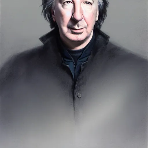 Prompt: portrait of Alan Rickman, detailed, centered, digital painting, artstation, concept art, by donato giancola, Sean Yoro, Greg Rutkowski, trending on Artstation, Joseph Christian Leyendecker, WLOP, Boris Vallejo, dark, moody, foggy