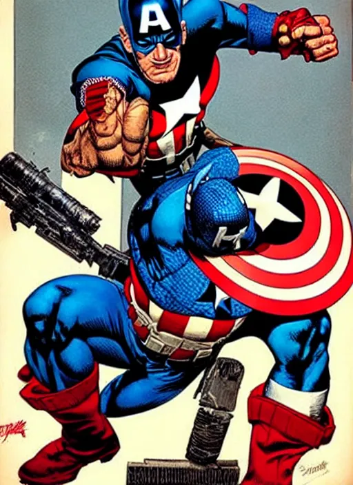 Image similar to the punisher dressed as captain america. portrait by clyde caldwell and jean giraud and anton otto fischer and john philip falter and will eisner and gil elvgren