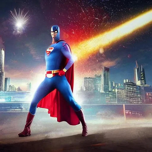Image similar to It would be so awesome, it would be so cool. It would be the most incredible superhero movie the world has ever seen. The screens would light up with real explosions and special effects. Like, tons and tons of special effects. My super sweet cape would be special effects and it would blow your mind.