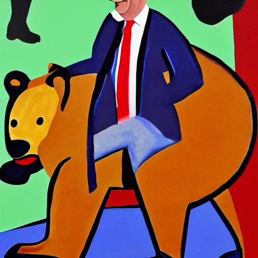 Prompt: nigel farage being chased by a bear, cubism painting