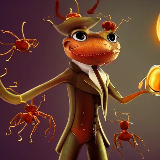 Image similar to Anthropomorphic ant magician, no blur, 4k resolution, ultra detailed-i