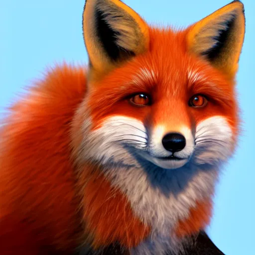 Image similar to portrait of the cutest red fox ever, fluffy, photorealistic, soft lighting, unreal engine