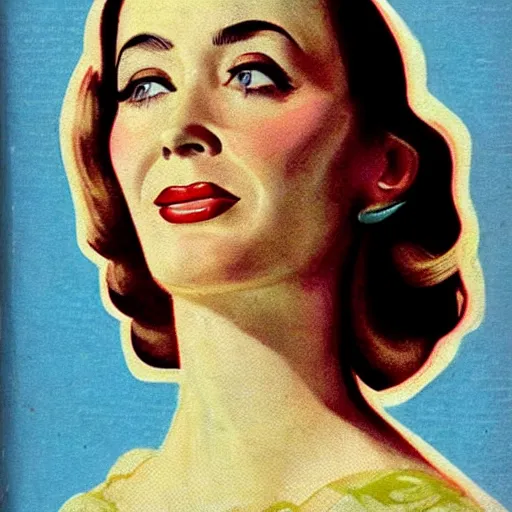 Image similar to “Emily Blunt portrait, color vintage magazine illustration 1950”