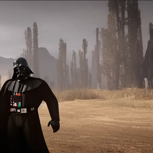 Prompt: Film still of Darth Vader, from Red Dead Redemption (2018 video game)