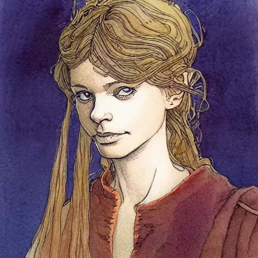 Prompt: a beautiful and very detailed character concept watercolour portrait of sanna marin, the young female prime minister of finland as a druidic wizard by alan lee, rebecca guay, michael kaluta, charles vess and jean moebius giraud