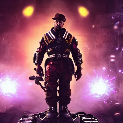 Prompt: Kanye West as willy wonka in gears of war, splash art, movie still, cinematic lighting, dramatic, octane render, long lens, shallow depth of field, bokeh, anamorphic lens flare, 8k, hyper detailed, 35mm film grain