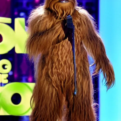 Prompt: chewbacca hosts the nickelodeon kid's choice awards, television broadcast