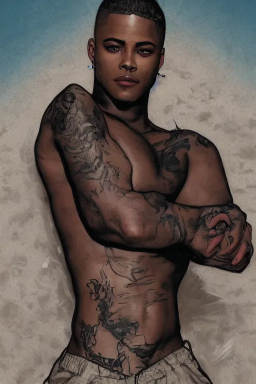 Prompt: male cottagecore xxxtentacion, Jahseh Dwayne Ricardo Onfroy, lying on his back on the ground looking into the camera, intricate, swagger, highly detailed, digital painting, artstation, concept art, smooth, sharp, focus, illustration, art by artgerm and greg rutkowski and alphonse mucha